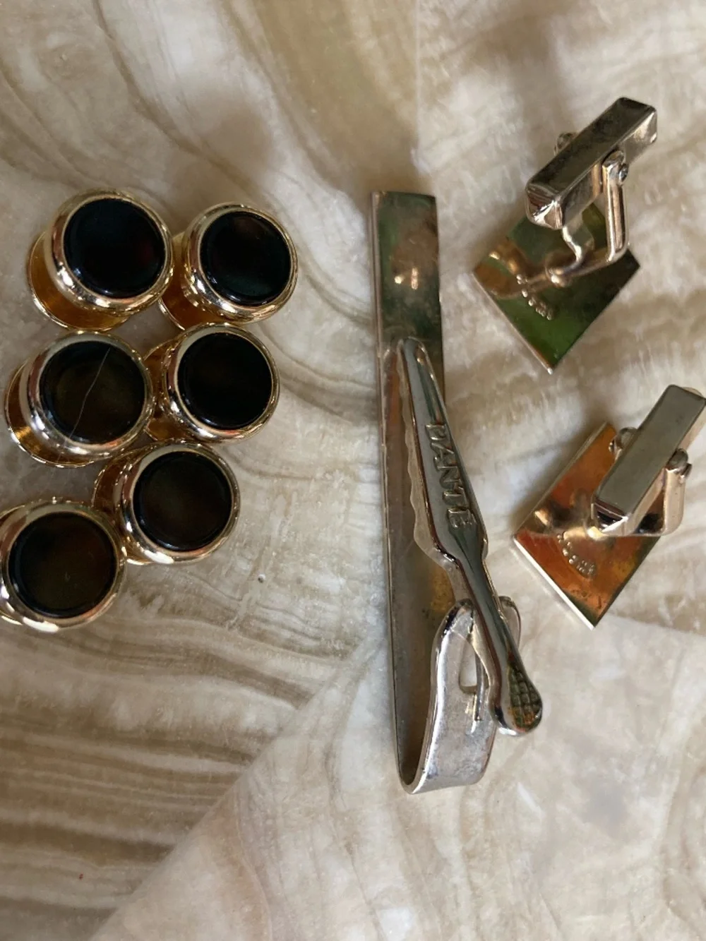 Swank Gold Tone Cufflinks Dante Tie Bar Tuxedo Stud Set Vintage